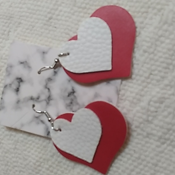 Valentine Faux Leather Double Stacked earrings 1.5 x 2.5 inch - Picture 1 of 3